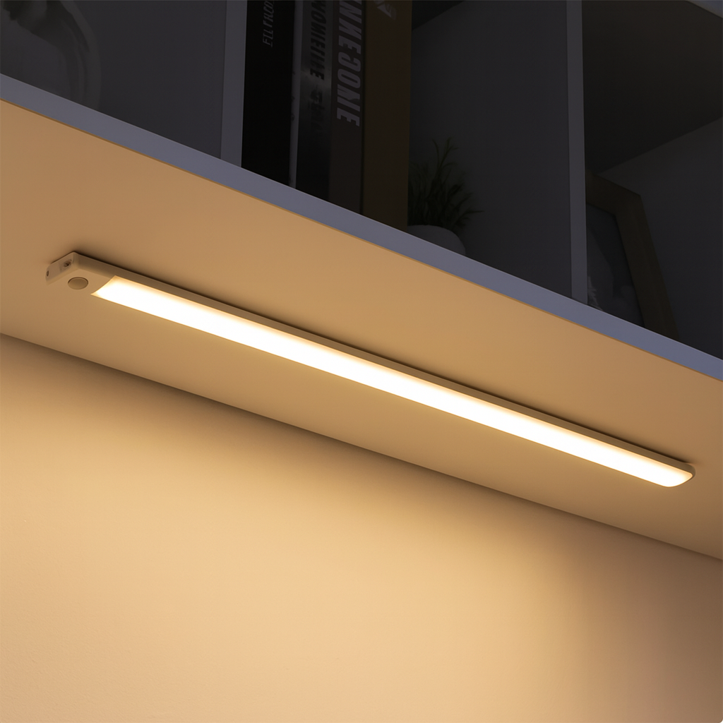 Luz LED Magnética Hoomiu montada numa cozinha para iluminação automática